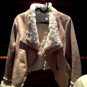 Blush pink leather jacket with inner fur